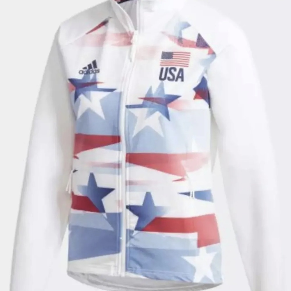 adidas USA Volleyball Warm up Jacket White Navy Red Womens XLT FU0102